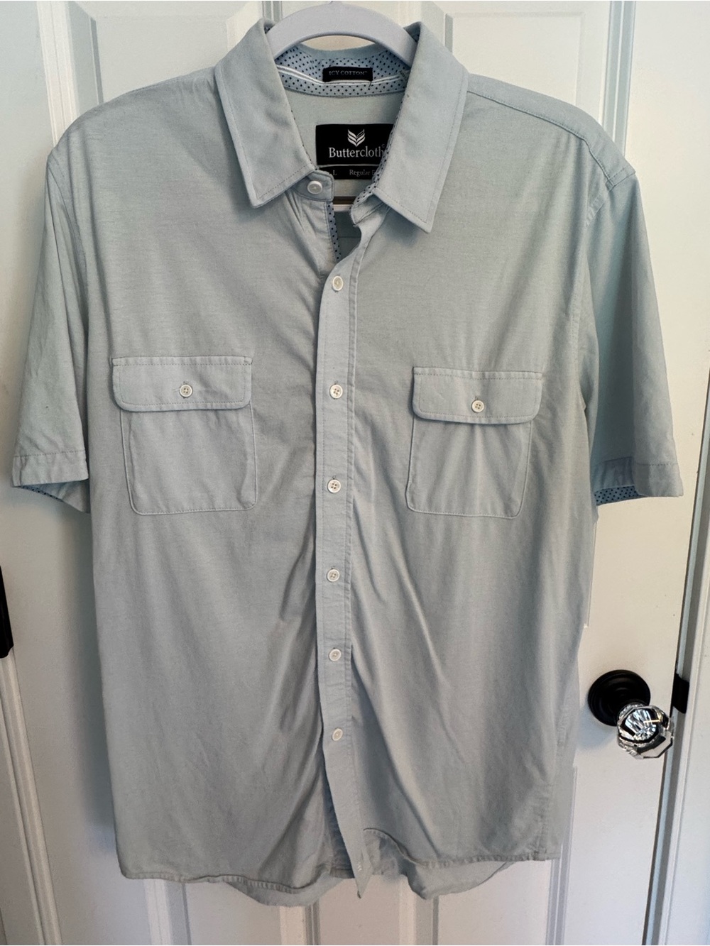 Buttercloth Men's Short-Sleeve Button-Down Shirt in Mint Green size L
